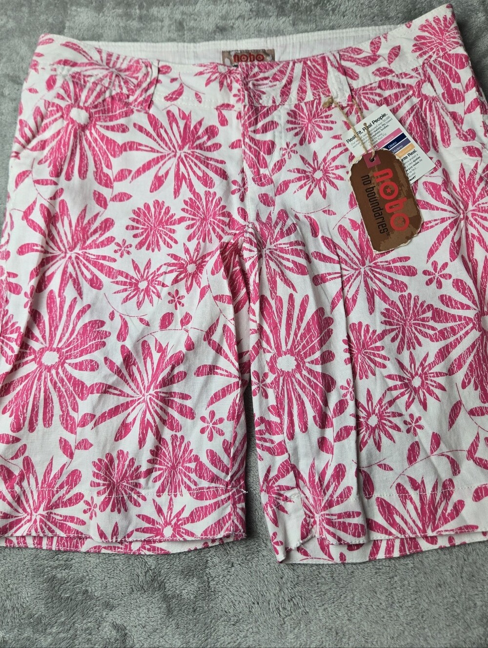 No Boundaries Bermuda Shorts Juniors 7 Pink Linen Floral Cargo Pockets